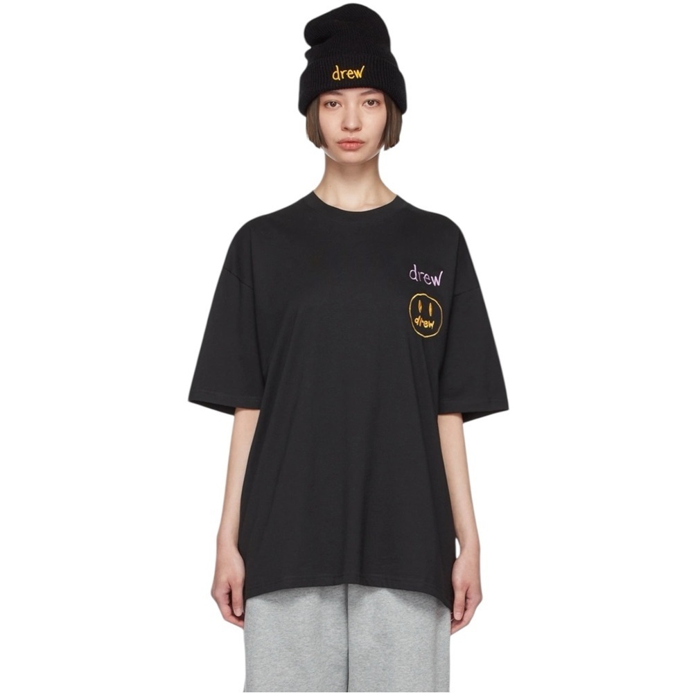Drew House x Ssense Black Embroidered Stacked Logo Justin Bieber Tshirt